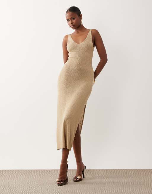 Honest the Label Buana knitted maxi dress in sand, 4 of 5