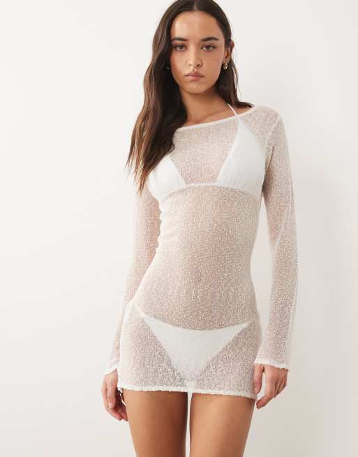 Honest the Label Manis sheer knit mini dress in pearl, 5 of 5