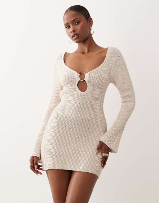 Honest the Label Mira knitted mini dress in pearl, 2 of 5