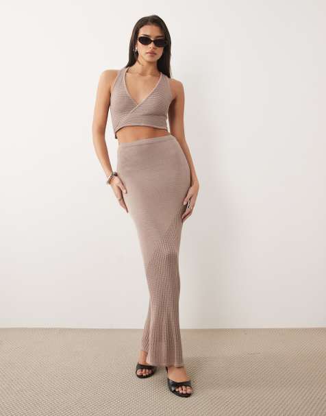Honest the Label Taura knitted beach co-ord in taupe - view 1
