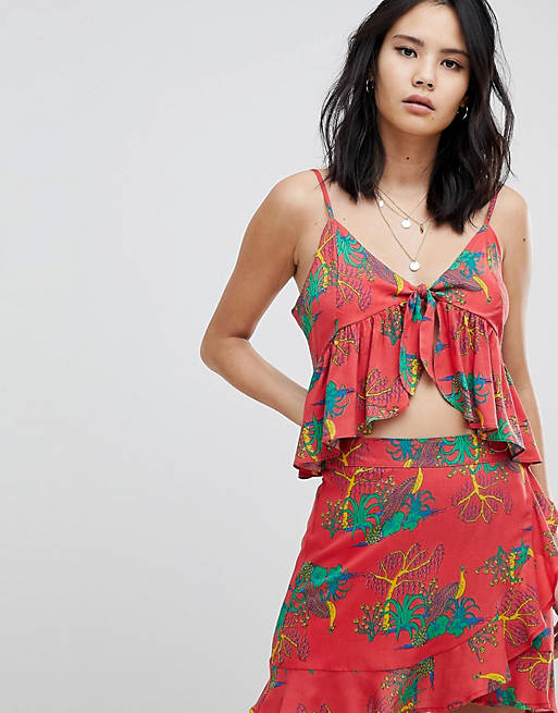 Honey Punch Tie Front CamiTop In Tropical Print Two-Piece