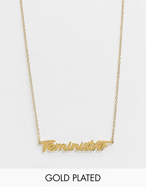 Hoops + Chains LDN necklace with 'feministaf' slogan in 18k gold waterproof plating