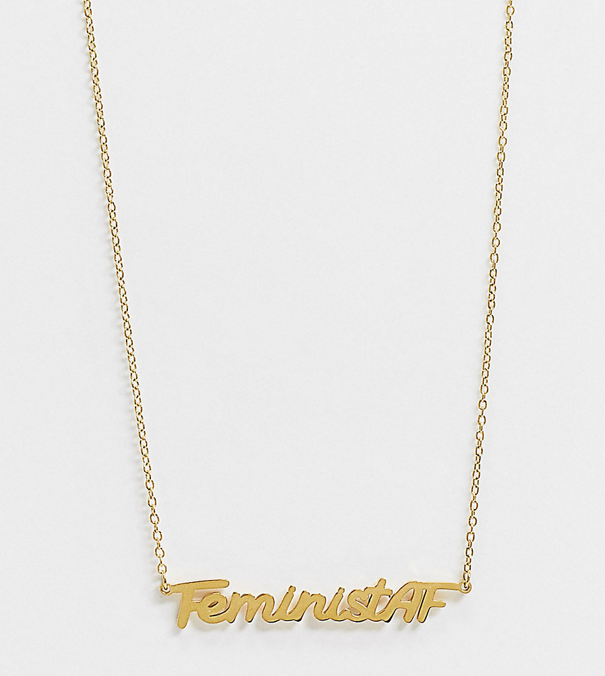 Hoops And Chains Hoops + Chains Ldn Necklace With 'feministaf' Slogan In 18k Gold Waterproof Plating
