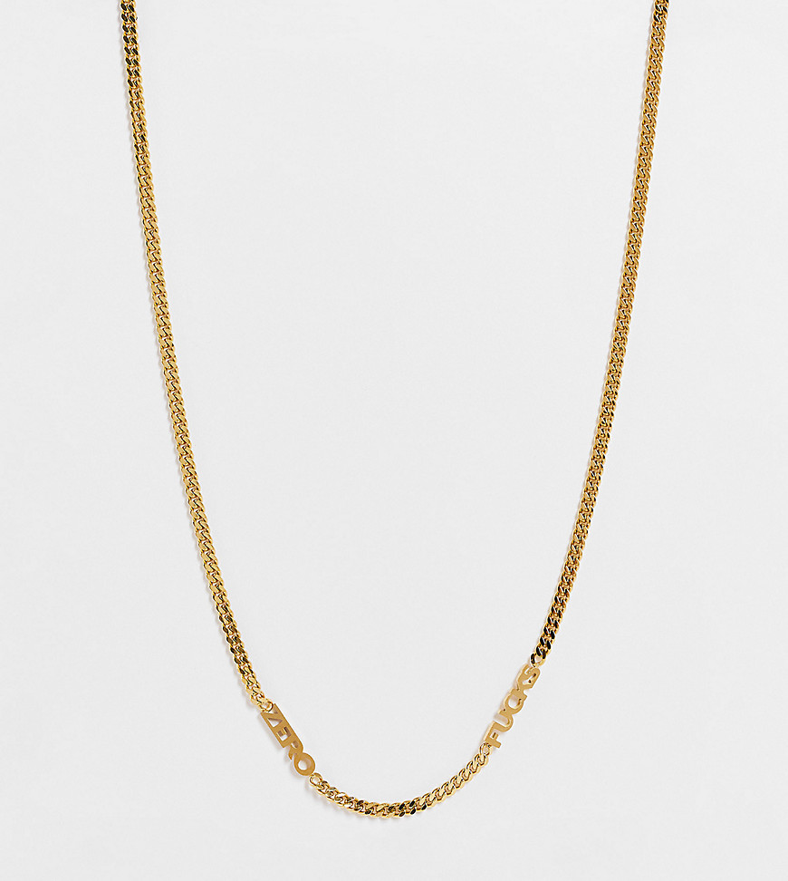 Hoops + Chains LDN chain with 'zero fucks' slogan in 18kt waterproof gold plate