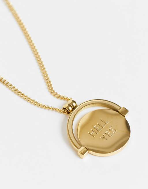 18K Gold Plated Engraving Round Pendant Gold Charm Necklace Waterproof Wear to Yoga