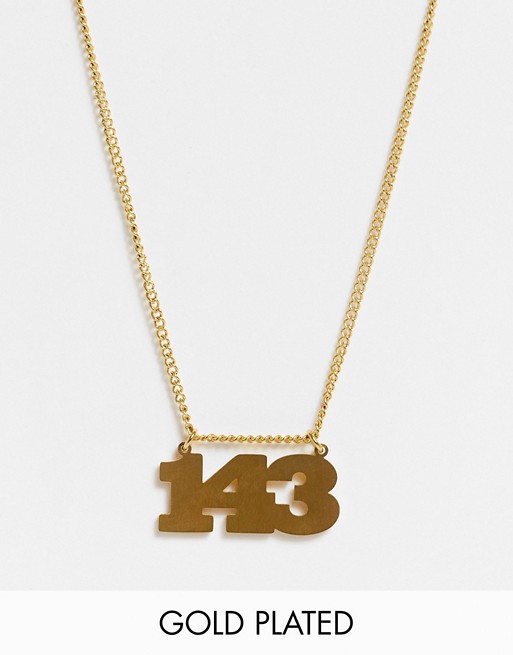 Hoops + Chains LDN necklace with '143 I love you' slogan in 18k gold waterproof plating