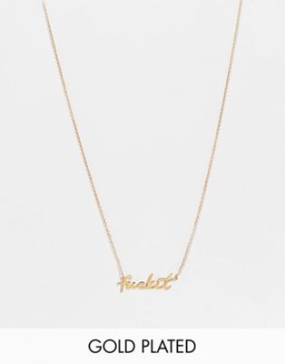 Hoops + Chains LDN necklace with 'fuck it' slogan in 18kt waterproof gold plate