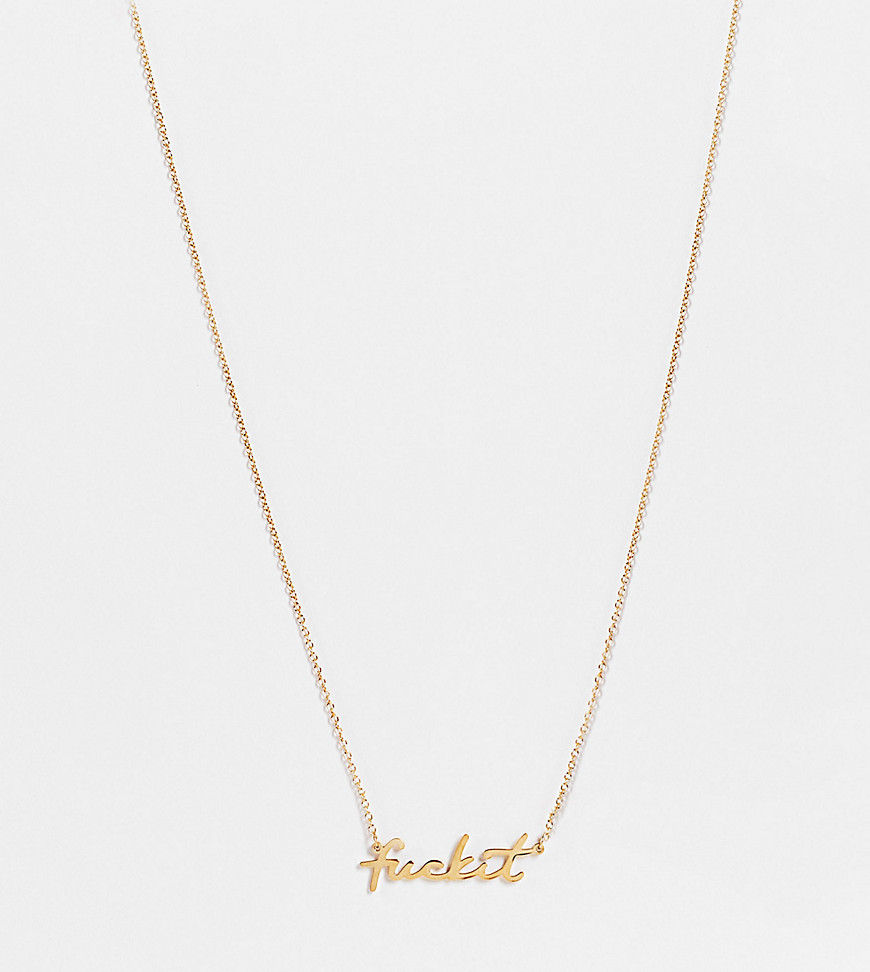Hoops + Chains LDN necklace with 'fuck it' slogan in 18kt waterproof gold plate