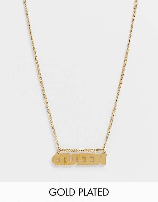 Hoops + Chains LDN necklace with 'queen' slogan in 18k gold waterproof plating