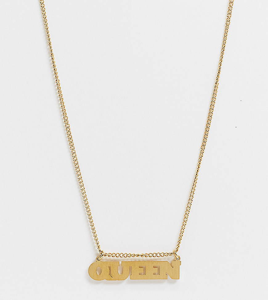 Hoops And Chains Hoops + Chains Ldn Necklace With 'queen' Slogan In 18k Gold Waterproof Plating