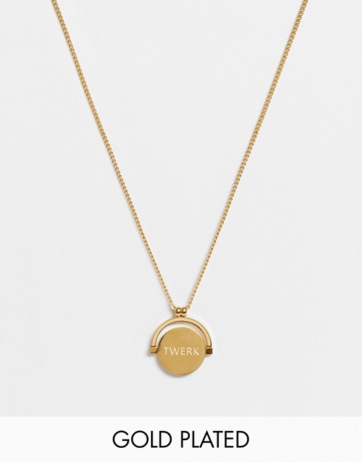 Hoops + Chains LDN necklace with 'work twerk' spinner  in 18k gold waterproof plating