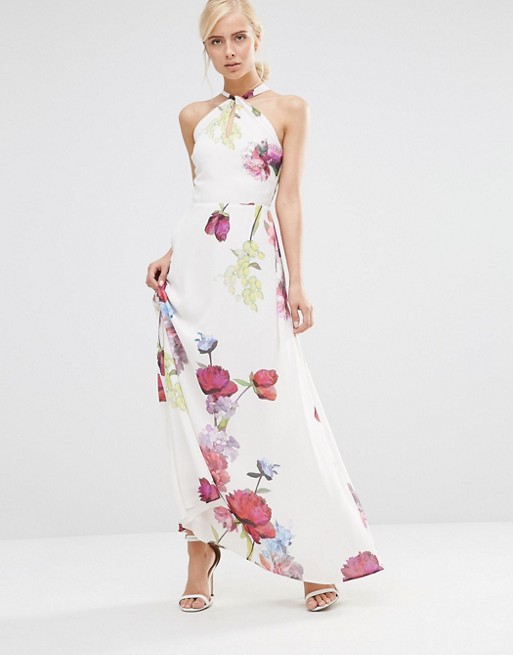 Hope and Ivy | Hope And Ivy Halterneck Maxi Dress In Floral Placement Print