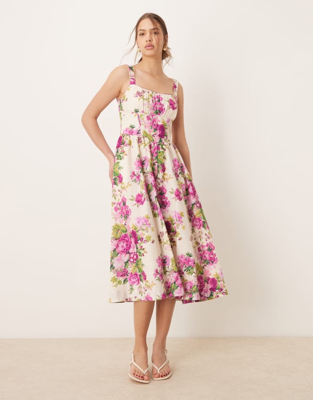 a line corset midi dress Hope & Ivy a-line strappy in pink print scoop neck KissProm A-Line Spaghetti Straps Primary colour:Off White 15% Rayon