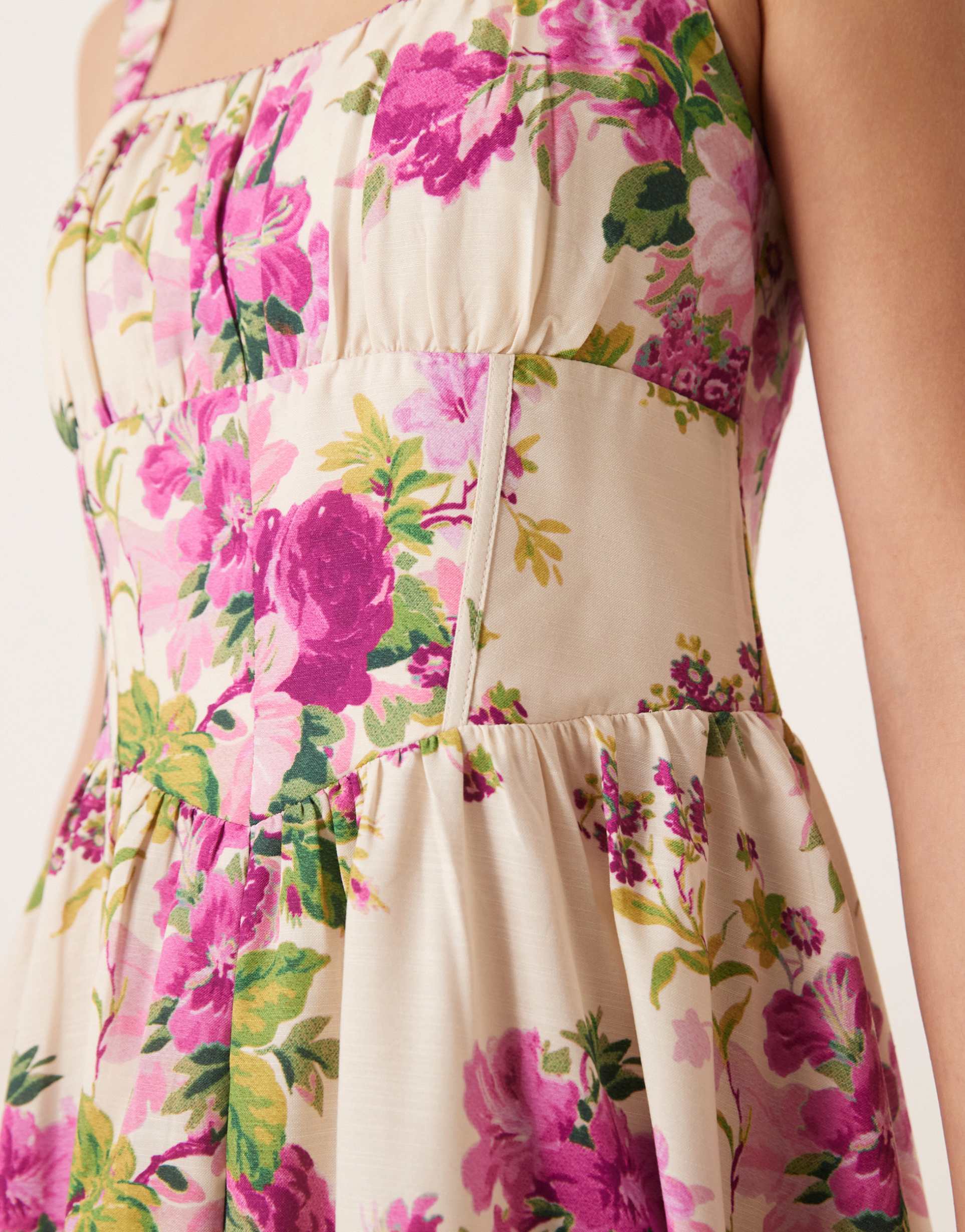 hope & ivy a-line strappy corset midi dress in pink print