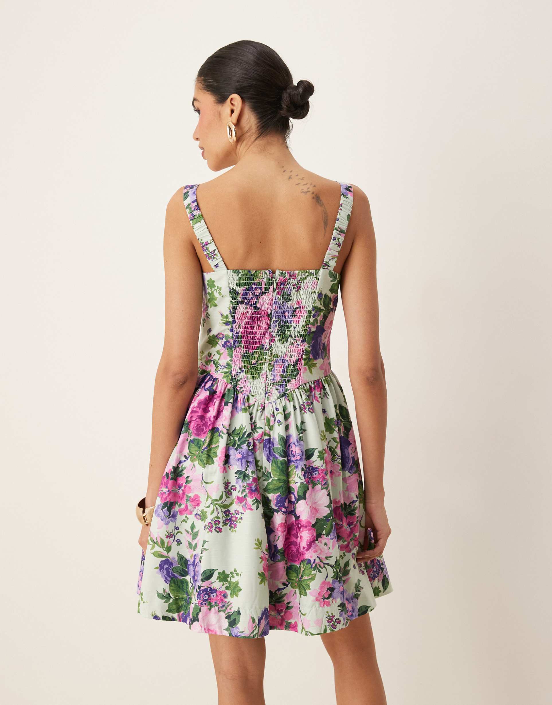 hope & ivy a-line strappy corset mini dress in multi floral