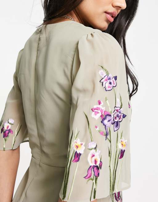 Hope & Ivy Adelaide embroidered midi dress in sage green | ASOS