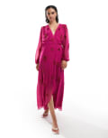 [Hope & Ivy] Hope & Ivy all over embellished midaxi wrap dress in fuchsia pink 6 Fuchsia Pink