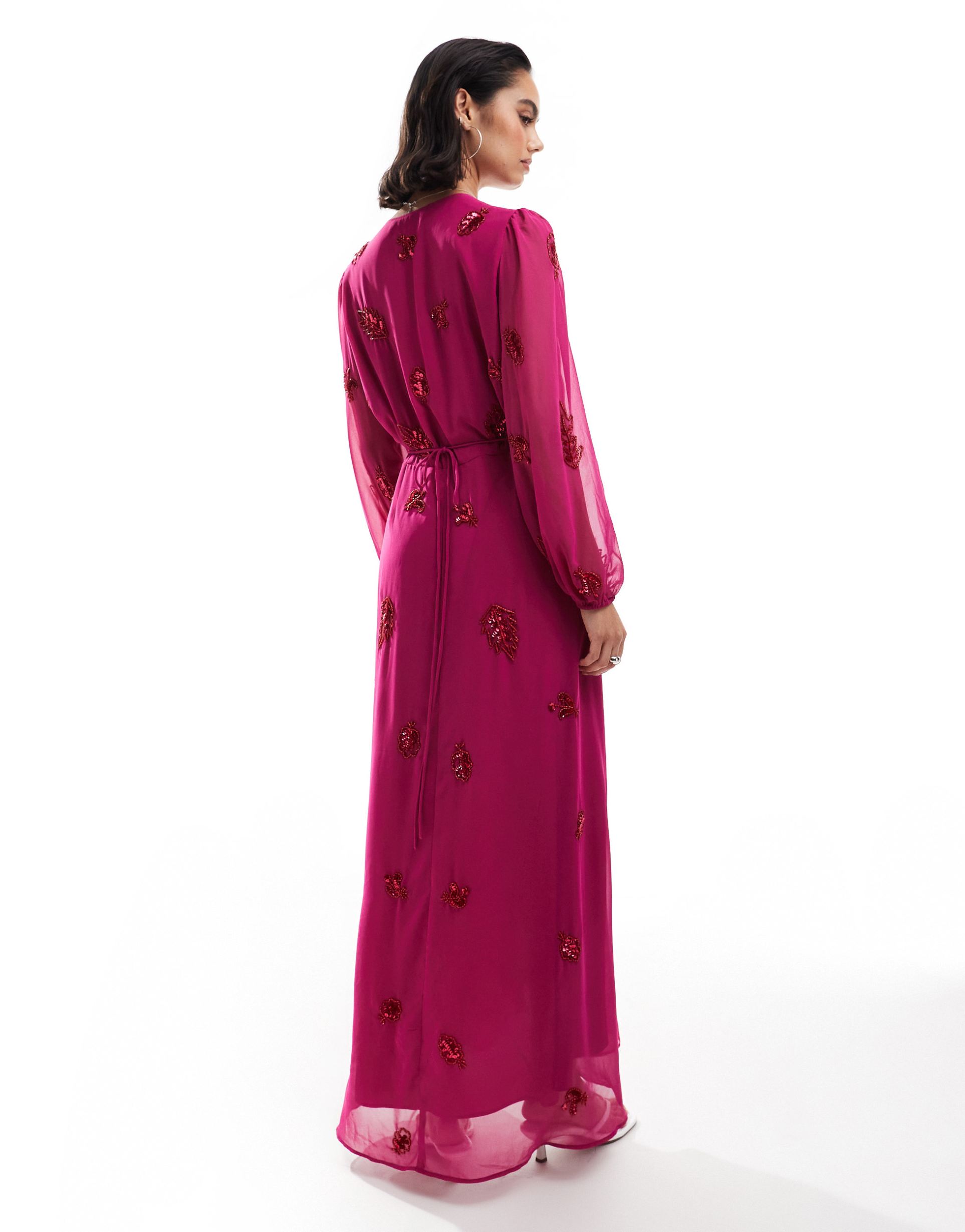 hope & ivy allover embellished midaxi wrap dress in fuchsia pink