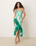 [Hope & Ivy] Hope & Ivy asymmetric tie shoulder cami midaxi dress in green print 12 Green