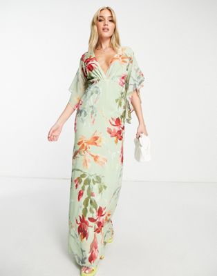 backless maxi dress in sage green floral