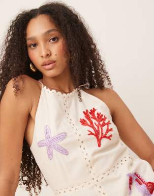 Hope & Ivy Beach Embellished High Neck Midi Dress