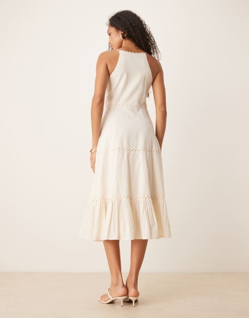 Hope & Ivy beach embellished high neck midi dress in cream
