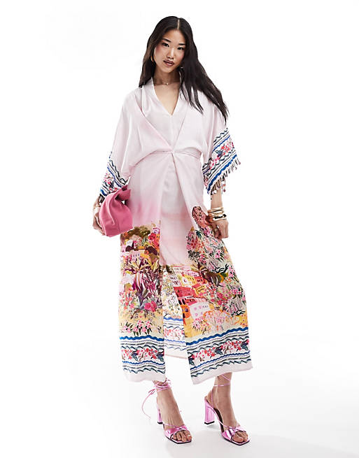 Hope & Ivy belted kaftan maxi dress in scenic print | ASOS
