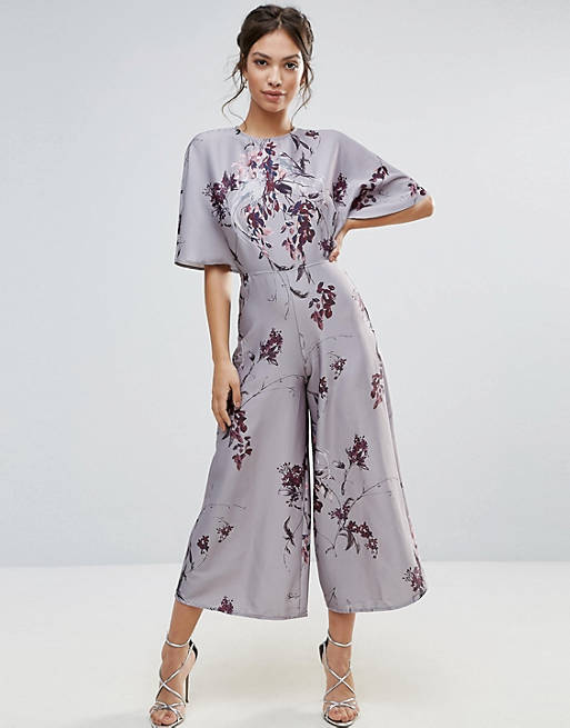 Hope & Ivy Bird Print Kimono Jumpsuit