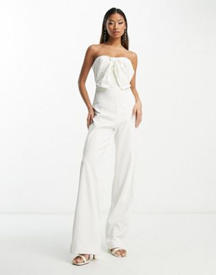 Hope & Ivy Bridal bandeau bow jumpsuit in ivory - ASOS Price Checker