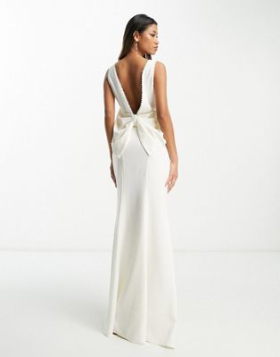 Hope & Ivy Bridal bow back maxi dress in ivory - ASOS Price Checker