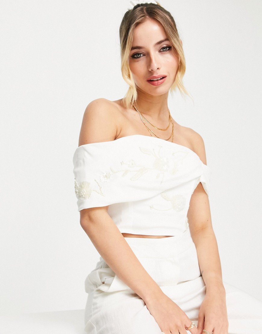 Hope & Ivy Bridal co-ord top in ivory-White