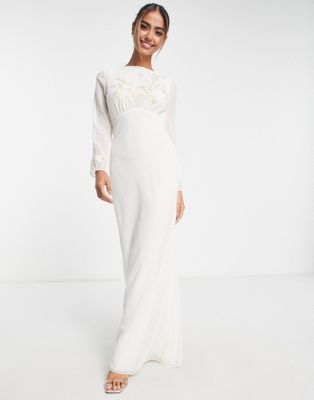 Hope & Ivy Bridal cowl back embroidered maxi dress in ivory