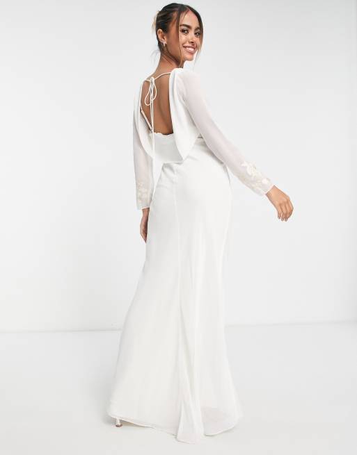 Hope & Ivy Bridal cowl back embroidered maxi dress in ivory, 2 of 4