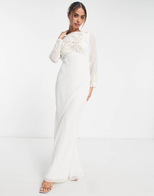 Hope & Ivy Bridal cowl back embroidered maxi dress in ivory