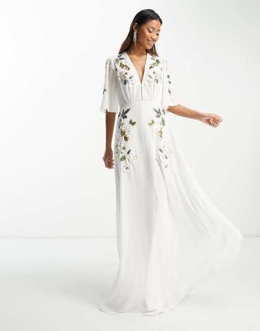 Hope & Ivy Maternity Bridal embroidered plunge maxi dress in ivory, ASOS