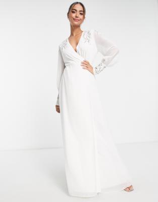 Hope & Ivy Bridal embellished wrap maxi dress in ivory