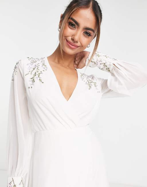 Hope Ivy Bridal embellished wrap maxi dress in ivory