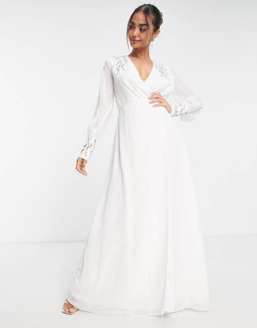 Hope Ivy Bridal embellished wrap maxi dress in ivory