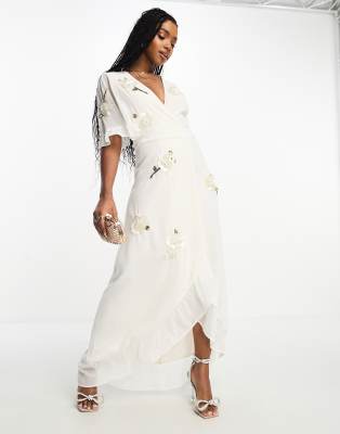 Hope & Ivy Bridal embellished wrap maxi dress in ivory