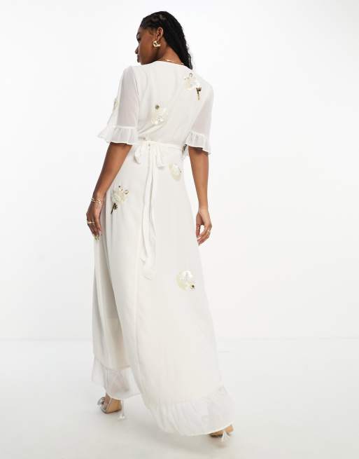 Hope & Ivy Bridal embellished wrap maxi dress in ivory, 2 of 4
