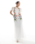 [Hope & Ivy] Hope & Ivy Bridal embroidered open back maxi dress with tie detail in white 10 White