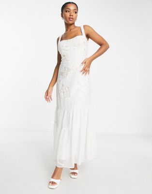 Hope & Ivy Bridal embroidered panel maxi dress in ivory