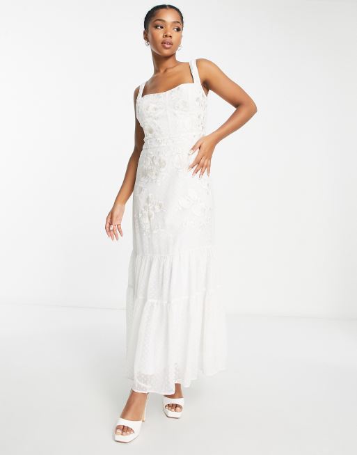 Hope Ivy Bridal embroidered panel maxi dress in ivory