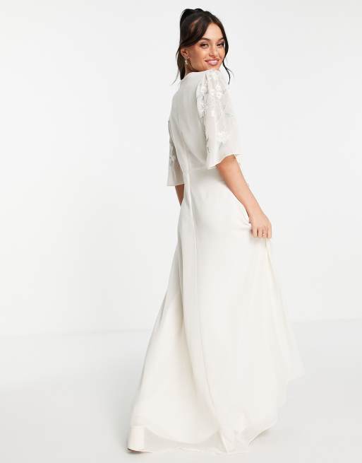 Hope & Ivy Maternity Bridal embroidered plunge maxi dress in ivory, ASOS