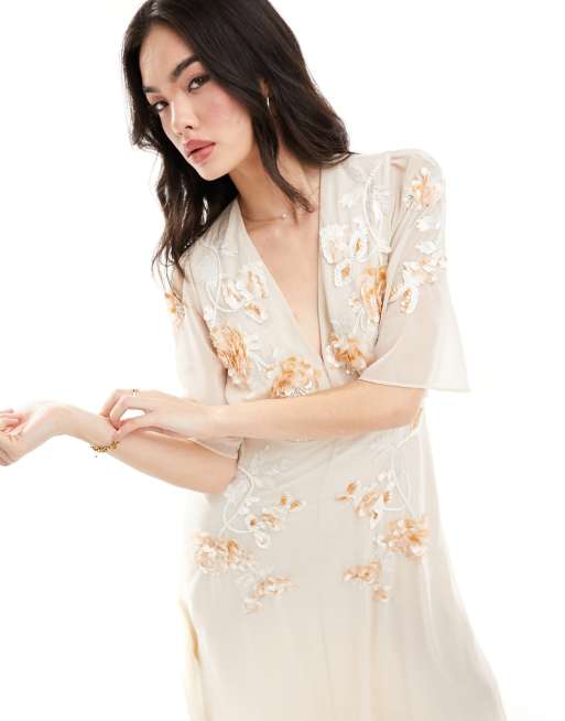 white christmas dresses Embroidered Floral Linen Midi Dress | Cute Dresses