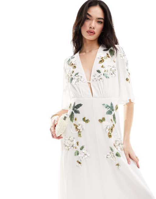 Ivy Ivory With Glitter High Neckline With Sleeves Maxi Dress main image 1