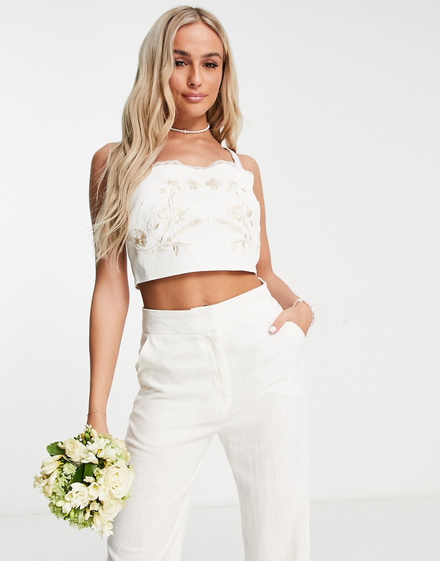 Hope & Ivy Bridal Lola co-ord top in ivory-White