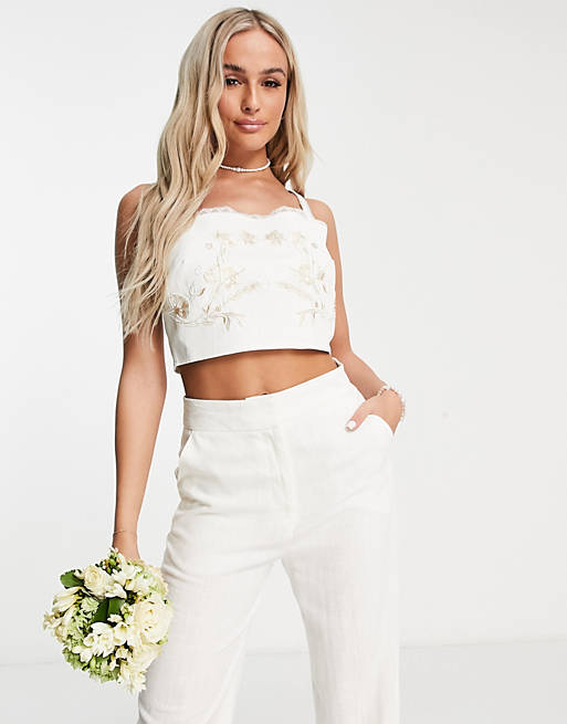 Hope & Ivy Bridal Lola top in ivory (part of a set)