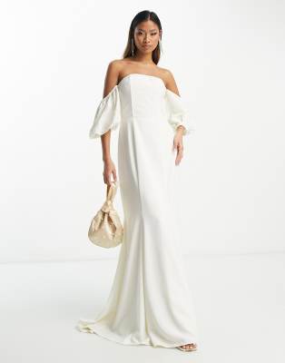 Hope & Ivy Bridal puff sleeve fishtail maxi dress in ivory - ASOS Price Checker