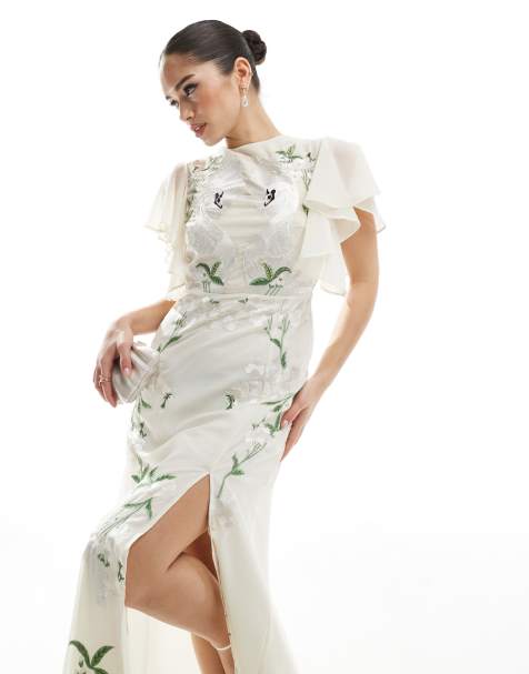 Hope & Ivy Bridal swan embellished open back maxi dress in ivory